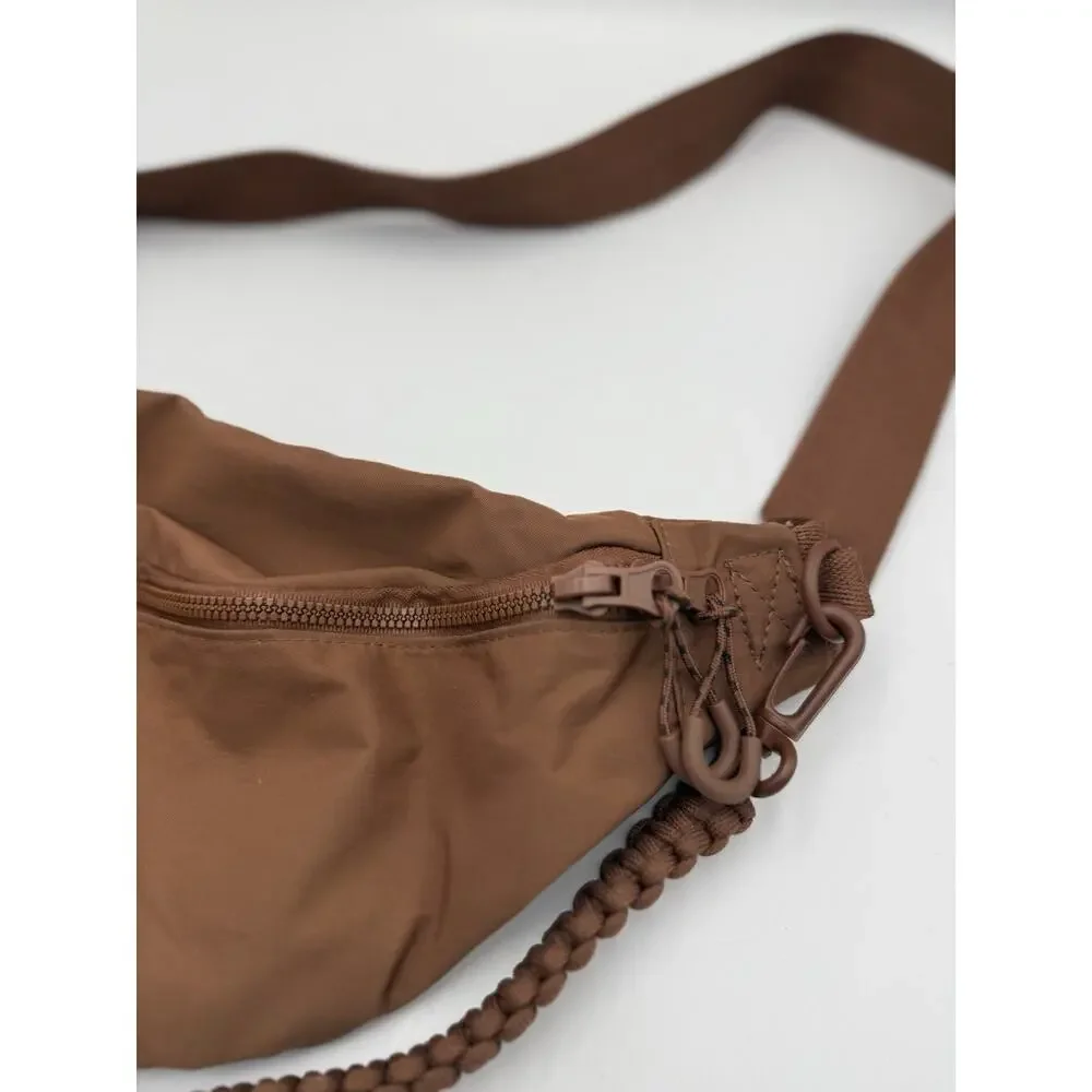 BÉIS Brown Nylon Sport Pack Belt Bag Crossbody Fanny Pack with Braided Rope